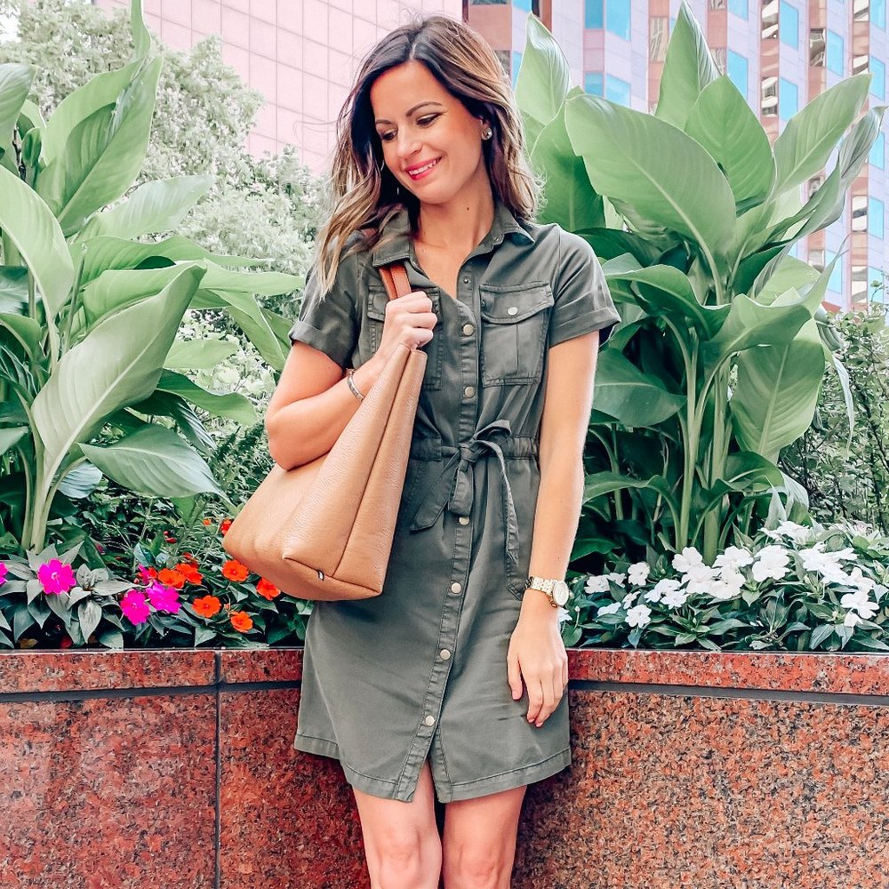 Olive Green Military Shirt Dress